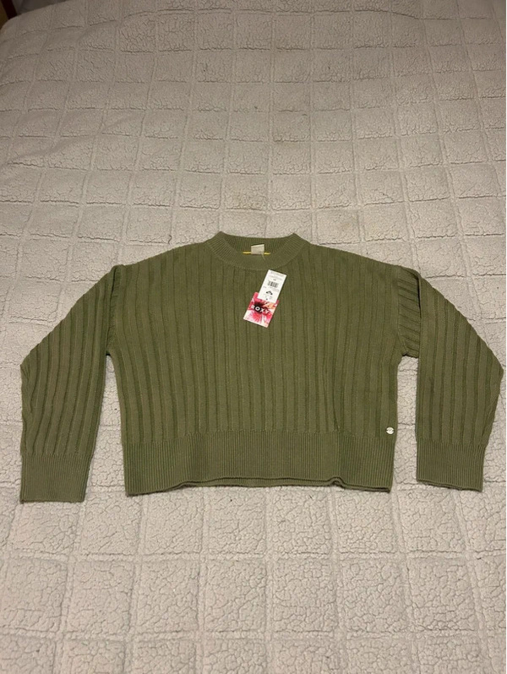 Roxy Exploring Diary Ribbed Sweater Oil Green Women’s XS NWT